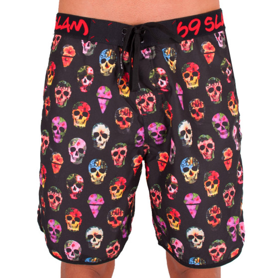 Ανδρικά μαγιό 69SLAM Short Boardshort Medium hibiscus skull black