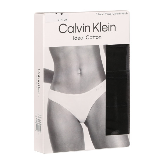 3PACK γυναικείο στρινγκ Calvin Klein μαύρο (QD5217E-UB1)