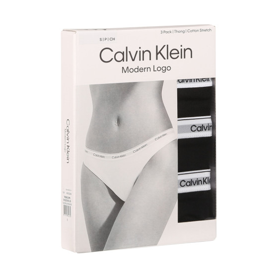 3PACK γυναικείο στρινγκ Calvin Klein μαύρο (QD5209E-UB1)