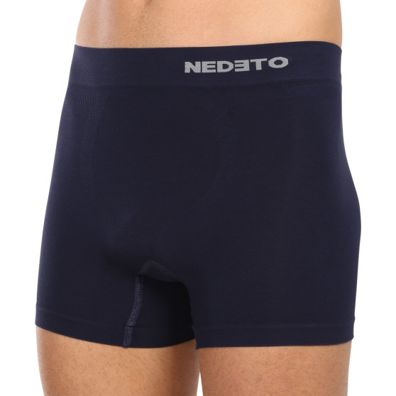 3PACK ανδρικό σορτς μποξεράκι Nedeto seamless bamboo μπλε (3NDTB002S)