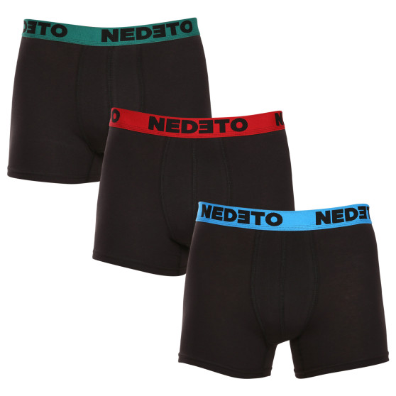 3PACK ανδρικό σορτς μποξεράκι Nedeto μαύρο (3NB002)